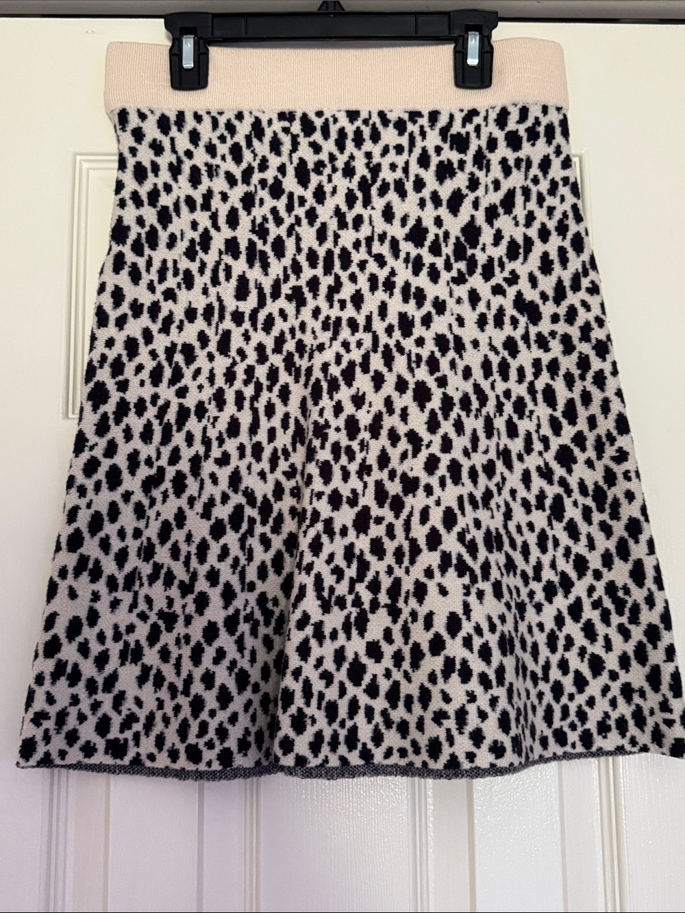 Women's Cream and Black Animal Print Knit Skirt